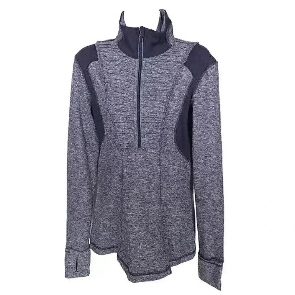 Lululemon Jacket Gray 6 Half Zip Long Sleeve Thumbholes Zip Pockets Ruffles